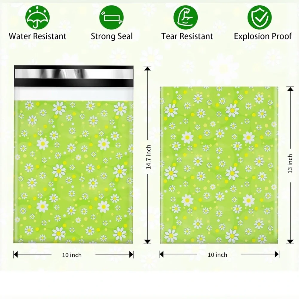 20- 10 x 13 large daisy light green poly bags for shipping
